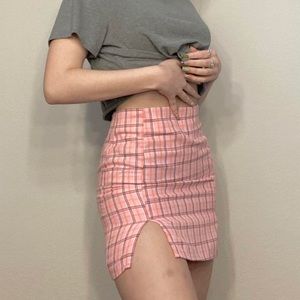 pink plaid mini skirt